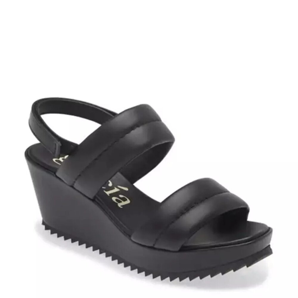 $650 Pedro Garcia Fioralba Slingback Wedge Sandal BLACK LEATHER 39.5 (MG1)